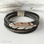 Wickellederarmband Feder schwarz-grau – Bild 2