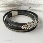 Wickellederarmband Feder schwarz-grau – Bild 3