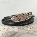 Wickellederarmband Feder schwarz-grau