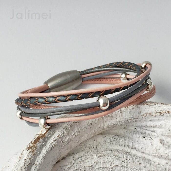 Ledercollier Perle grau rosa – Bild 3