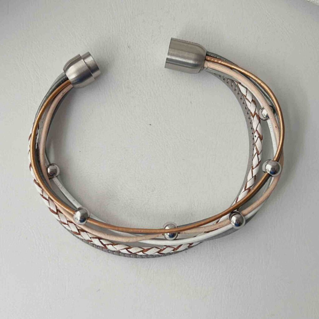 das Lederarmband Nappa weiß-grau-bronze