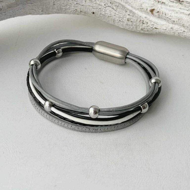 Lederarmband aus Nappa in schwarz und grau weiß