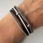 Lederarmband Nappa schwarz grau weiß