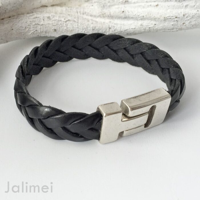 Lederarmband geflochten schwarz – Bild 2
