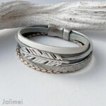 Lederarmband Feder grau weiß – Bild 2