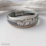 Lederarmband Feder grau weiß – Bild 3