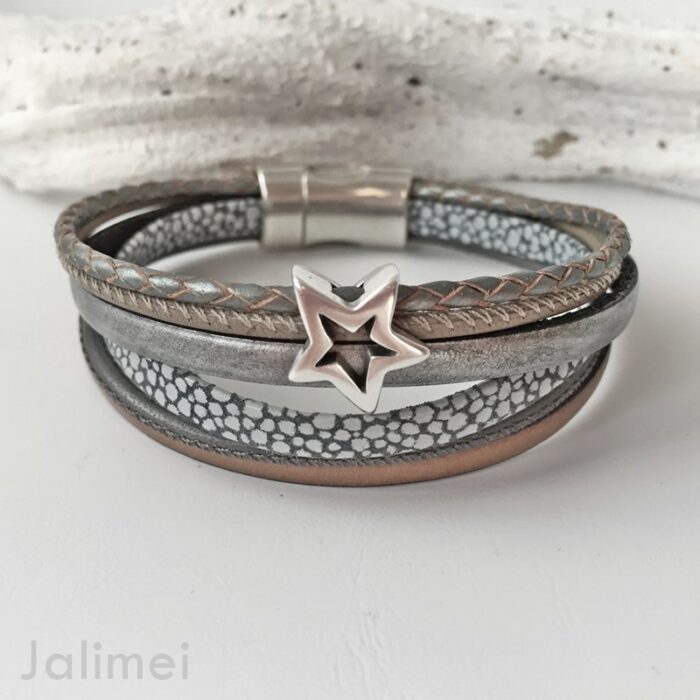 Lederarmband grau-beige Rochen – Bild 2