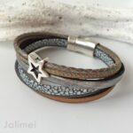 Lederarmband grau-beige Rochen – Bild 3