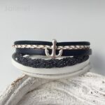 Lederarmband Anker blau-weiß