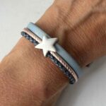 Lederarmband mit Stern hellblau rosegold