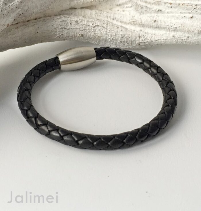 Lederarmband geflochten schwarz – Bild 2