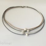 Collier Glitzer Kugel grau weiß – Bild 2