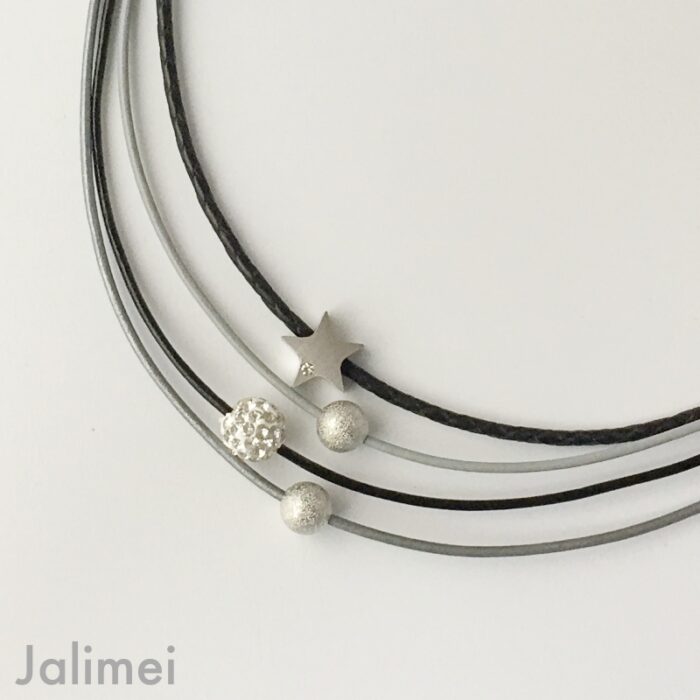 Collier Glitzer Stern schwarz grau – Bild 2