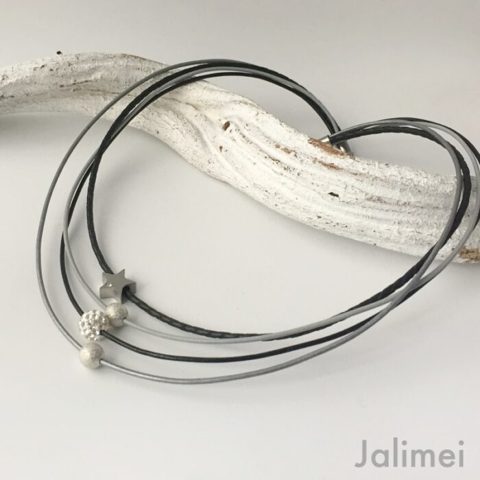 Collier Glitzer Stern schwarz grau – Bild 3