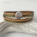 Wickellederarmband beige-oliv