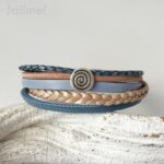Lederarmband Spirale beige-hellblau