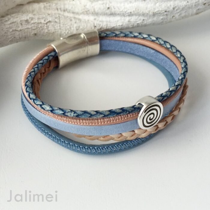 Lederarmband Spirale beige-hellblau – Bild 2