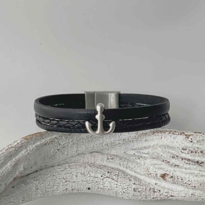 das Lederarmband mit Anker schwarz