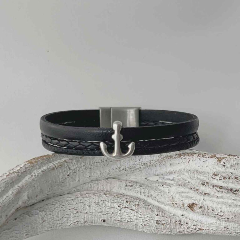 das Lederarmband mit Anker schwarz