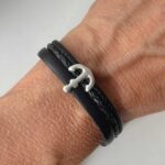 Lederarmband mit Anker schwarz