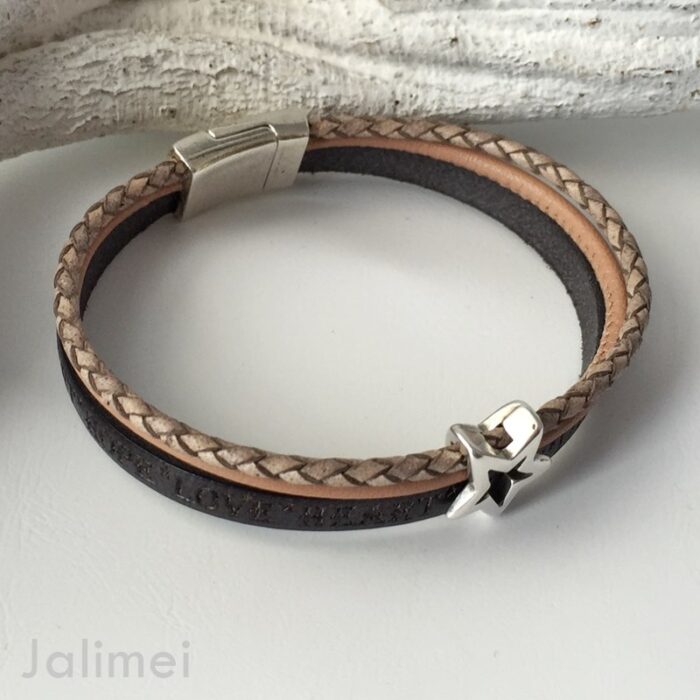 Lederarmband beige-grau mit Stern – Bild 2