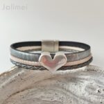 Lederarmband grau-poudre mit Herz