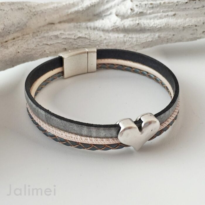 Lederarmband grau-poudre mit Herz – Bild 2