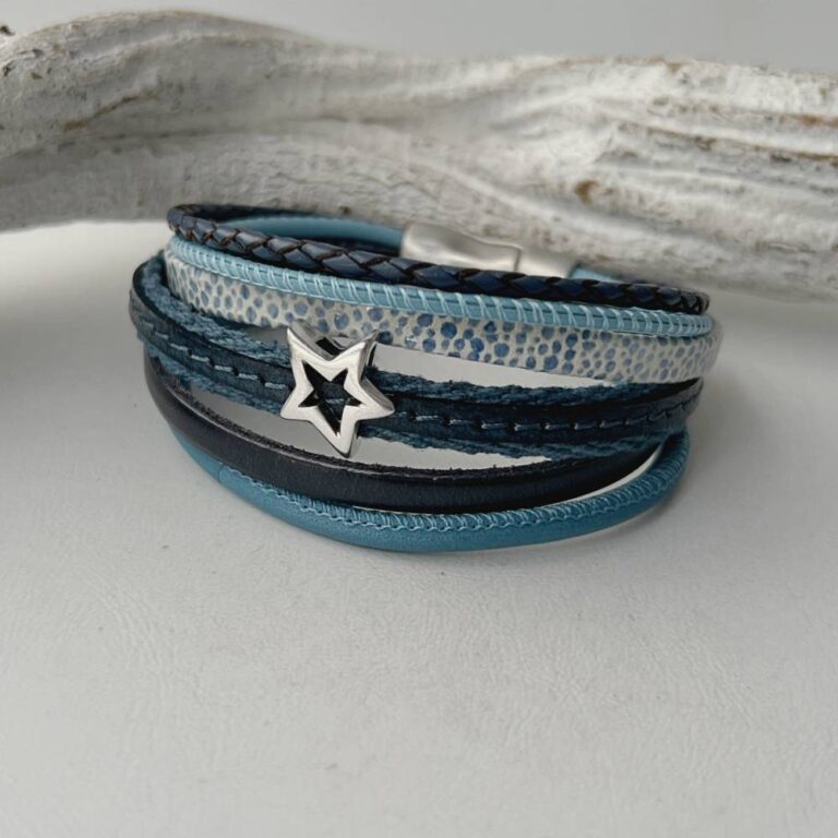 Lederarmband mit Stern blau