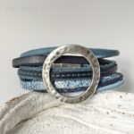 Lederarmband offene Scheibe blau