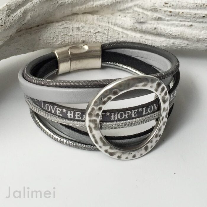 Lederarmband offene Scheibe grau – Bild 2