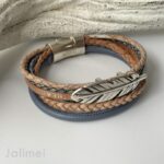 Lederarmband Feder blau-beige – Bild 2