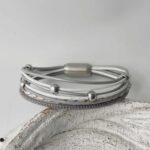 Lederarmband Nappa in grau-weiß