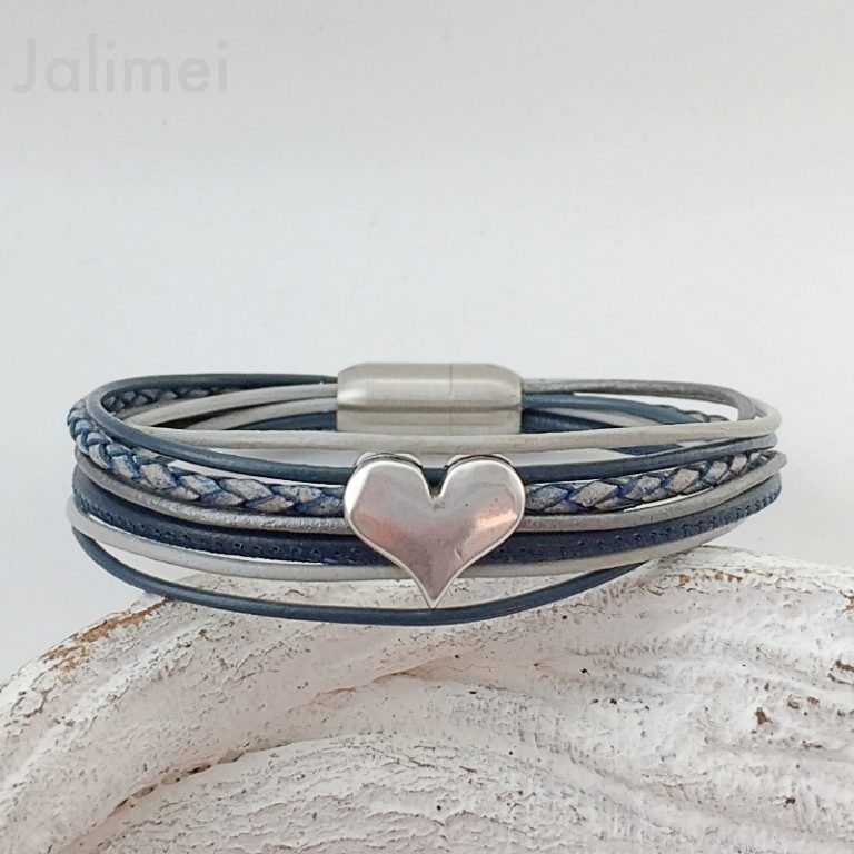 Lederarmband mit Herz blau als Geschenk zum Muttertag