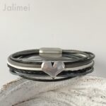 Lederarmband Herz schwarz-grau