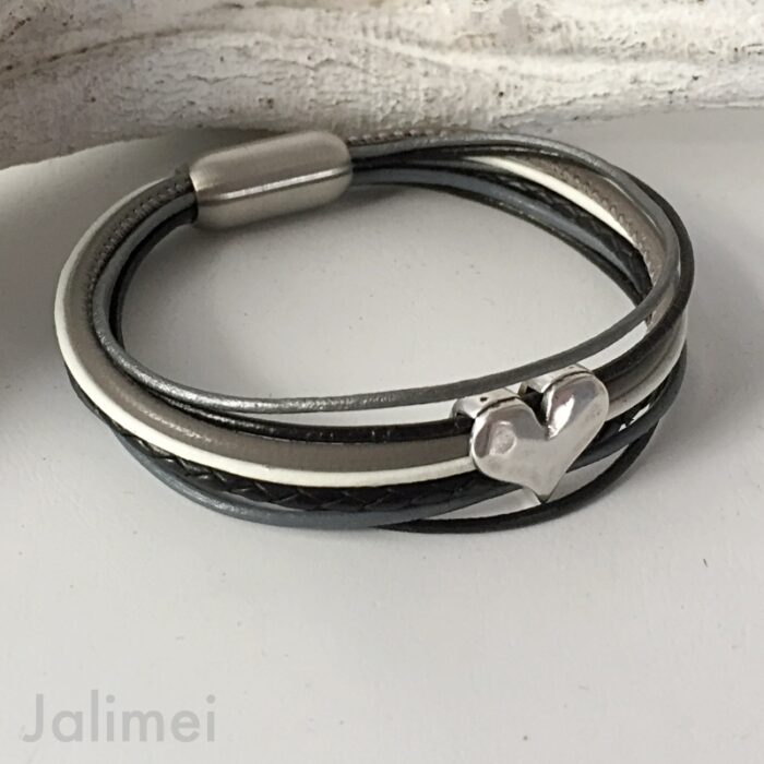 Lederarmband Herz schwarz-grau – Bild 2