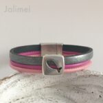 Lederarmband mit Fisch zur Kommunion in pink und grau