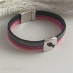 Lederarmband mit Fisch zur Kommunion in pink und grau