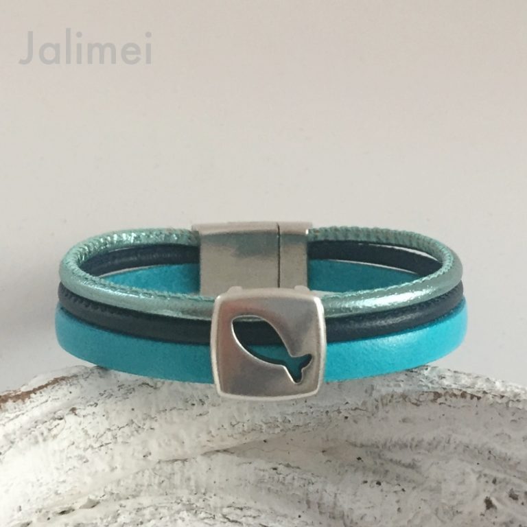 Lederarmband mit Fisch zur Kommunion türkis
