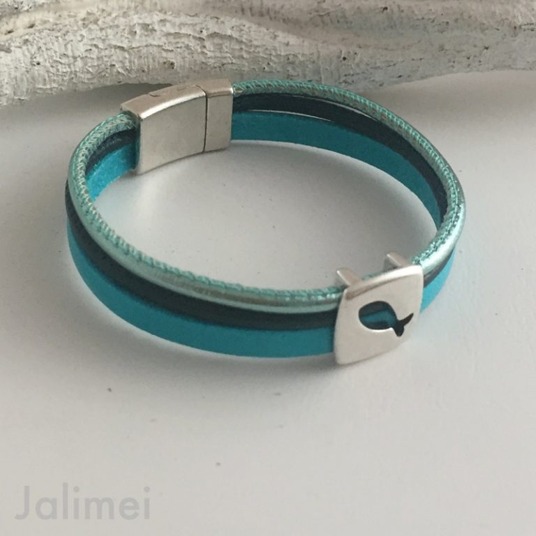 Lederarmband mit Fisch zur Kommunion türkis