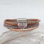Lederarmband Herz grau-braun