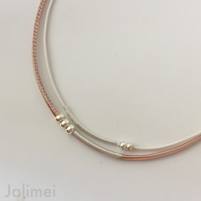Ledercollier Perle rosegoldmetallic – Bild 2