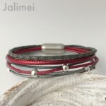Lederarmband Nappa weinrot-grau – Bild 2