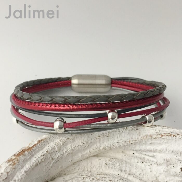 Lederarmband Nappa weinrot-grau – Bild 2