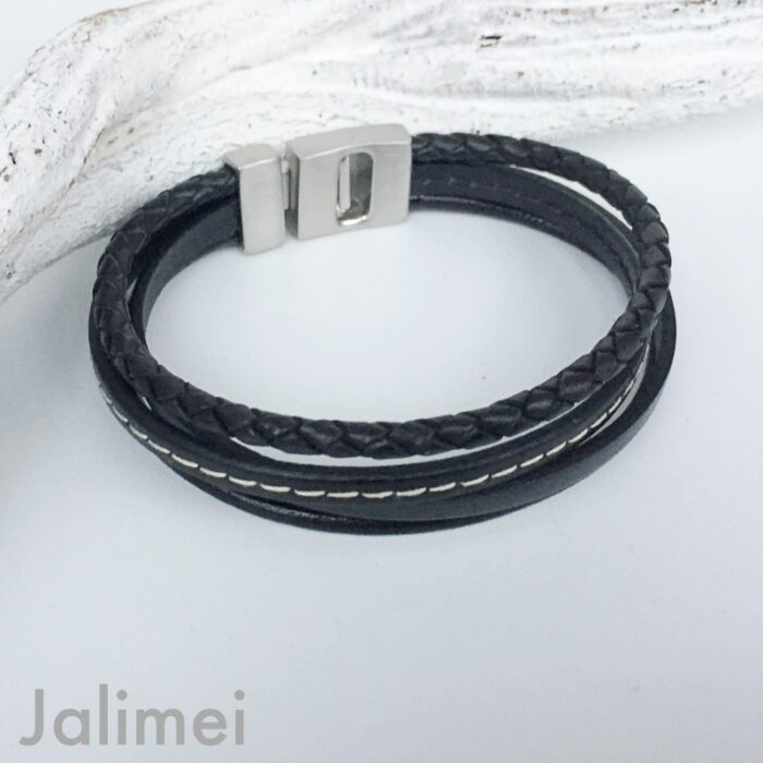 Lederarmband Herren schwarz – Bild 2