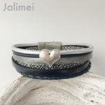 Lederarmband Herz navy grau