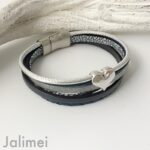 Lederarmband Herz navy grau – Bild 2