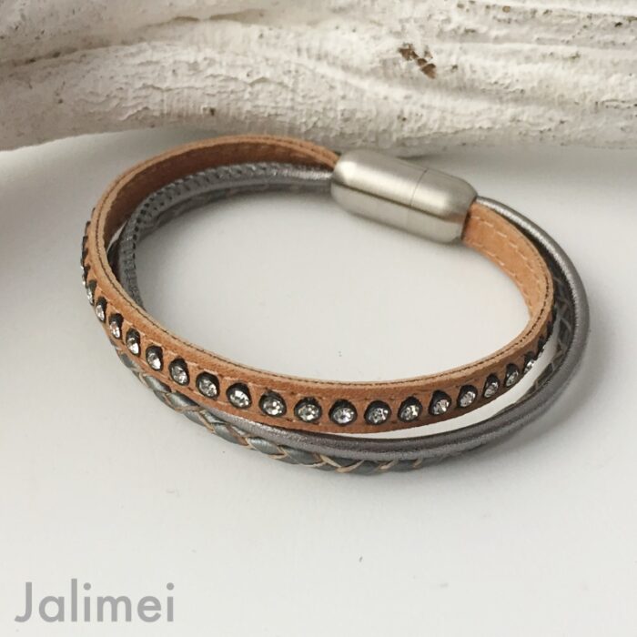Lederarmband Strass cognac – Bild 2