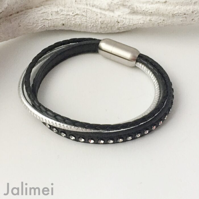 Lederarmband Strass schwarz – Bild 2