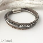 Lederarmband Strass taupe