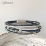 Ledercollier Perle blau grau – Bild 3